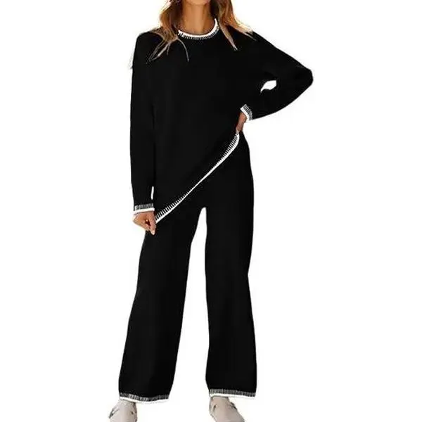 Brave-Luxe Women's 2-Piece Sets Spring Outfits Chic Comfortable Elastic Loungewear Crew Neck Pajama Matching Sweatsuit Set Casual Sweater High Waist Loose Fit Soft Stretchy Fabric Nightwear Womenswear Elegance Everyday two piece set