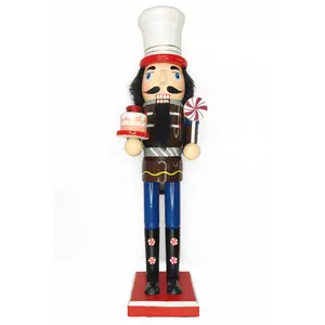 Christmas Nutcracker with Cake. Wizardi Classic Wooden Festive Decoration F07M14-41-N01058B