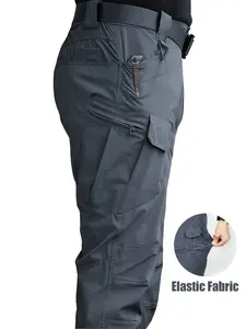 Men's Four-Season Functional Work Pants - Durable fabric with multiple pockets, regular fit, machine washable - Elastic waistband suitable for camping and outdoor activities - Durable outdoor hiking, commuting, and casual work pants (belt not included)