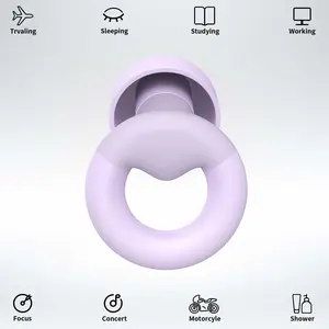 JUSTRVN PNC206-Orchid Ear Plugs for Sleep 2 Pairs Reusable Noise Reduction 30dB with 8 Ear Tips Soft Silicone Hearing Protection for Concert Study Work