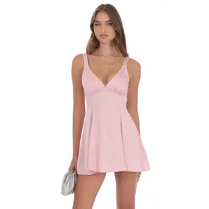 Lucy in the Sky Floral Jacquard Bow Tie Dress in Dusty Pink