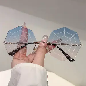 Rimless Spider Web Cutout Sunglasses Unique Novelty Party Eyewear Uv Protection Trendy Costume Shades For Street Shoot Club Gathering Stage Performance Fashion Outfit Accessory
