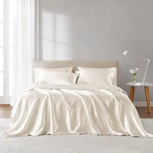 360 stand OEKO-TEX Safe Solid Satin Luxury Split King Polyester Sheet Set, MPE20-1112, 108x102x0.13 in, Ivory