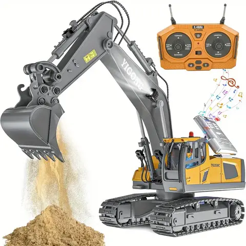 1:20 Scale RC Alloy Excavator Toy, 2.4G Rechargeable Remote Control Construction Vehicle with Batteries, 100+ ft Range, USB Charging, Durable Realistic Look, Lifts Sand/Rocks, Bonus Mode: Demo Drive, Ideal Kid Gift, RC Construction Vehicles