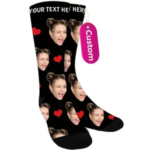 Custom Photo Socks — A Personalized Gift Exclusively for Men and Women. These couple's socks can be customized with text and heart motifs, making them perfect for occasions such as Father's Day, 250th anniversaries, football themes, and more!