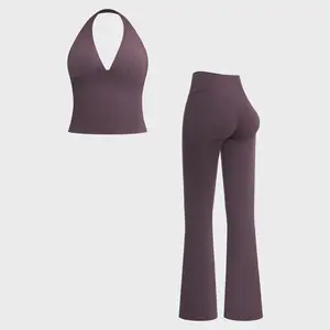 MFVIM women’s solid-color tank top and flared pants athletic set, a casual, comfortable, breathable two-piece outfit suitable for yoga, gym workouts, and running—women’s all-season activewear