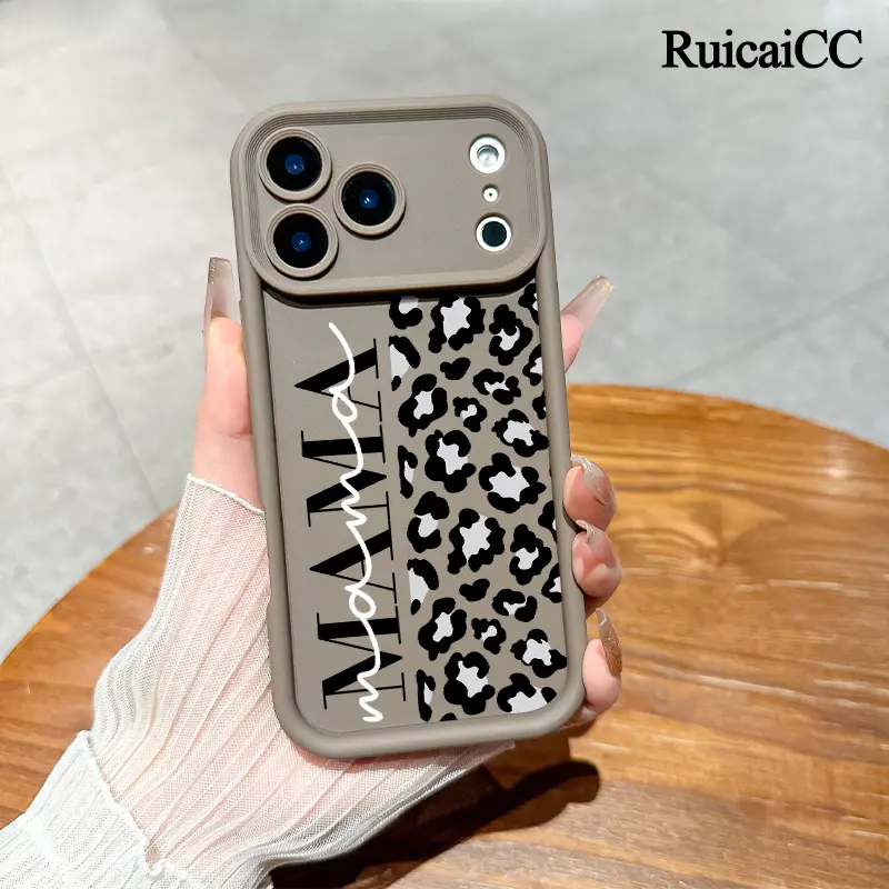 Customized Leopard Print MAMA Pattern Soft Silicone TPU Protective Smartphone Casing - Shockproof, Resistance, Aesthetic Cellphone Accessory for iPhone 17,16 Pro Max,16 Pro,15 Pro Max,14,13,12,11,Plus,Air