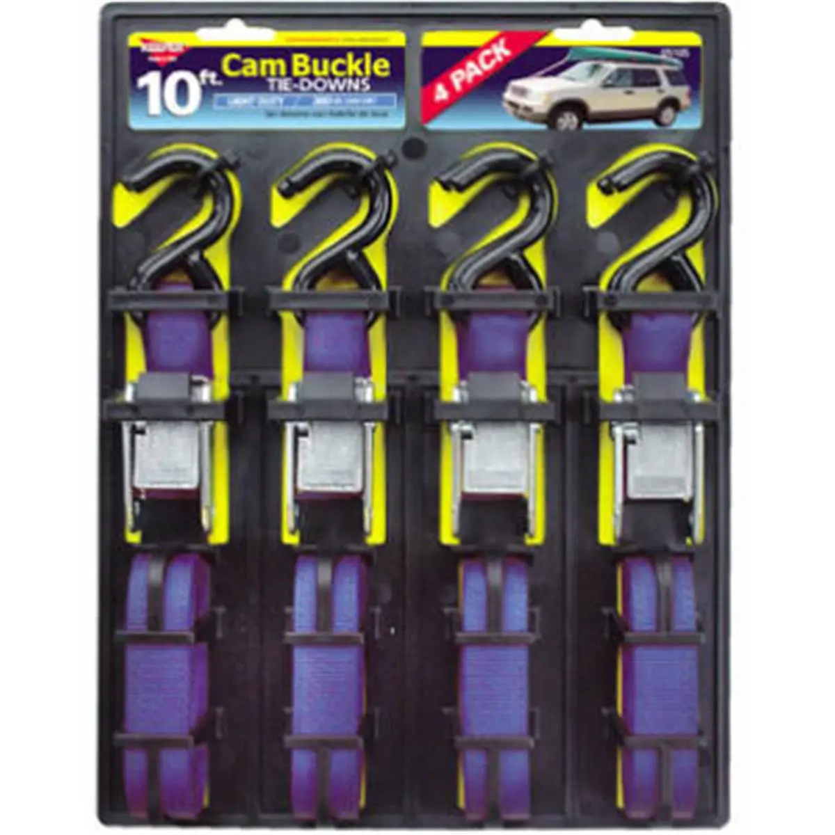 212 MAIN Quick Release Cam Buckle Tie Down (05105) - 4-Pack, 10ft Length, Vinyl Coated, Easy Fastening, S-Hooks Included