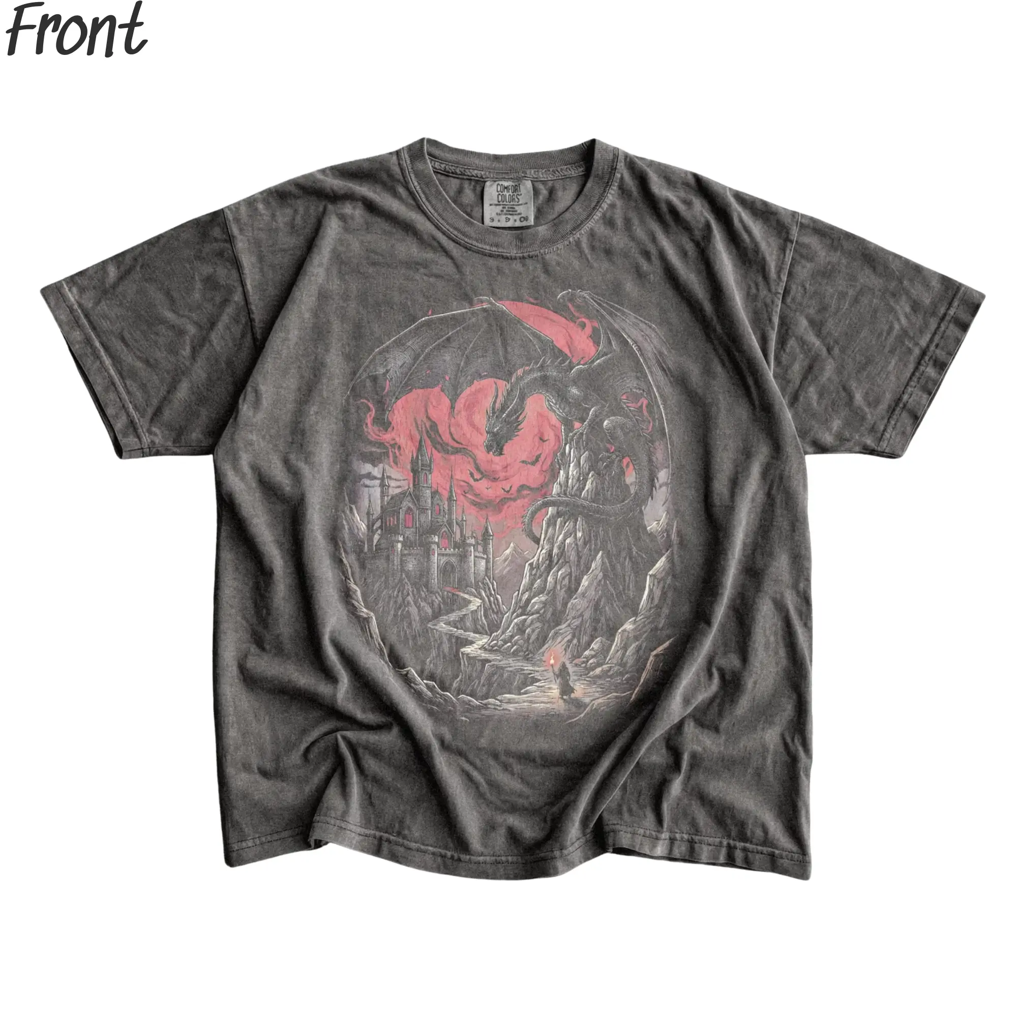 Men's Dragon Graphic T-Shirt, Vintage Medieval Short-Sleeve Streetwear Top, Renaissance Faire Merch for Fantasy Lovers