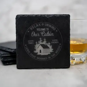 Engraved Slate Coaster for Airbnb and Vacation Cabin Rentals: Welcome Your Guests with a Personalized Touch