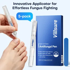 5-Pack Villsure Fungus Treatment Pen – Precision Applicator Design, Extra Strength Solution to Improve Fungal Infections, Brittle and Peeling Nails