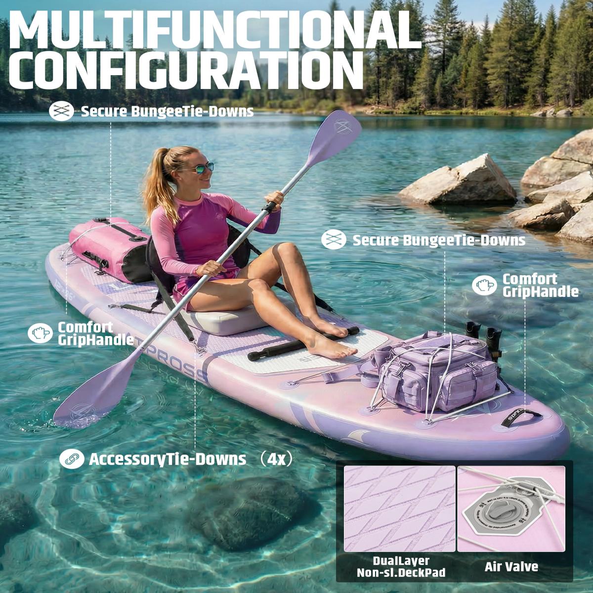 [Summervibes]12'×36" Inflatable Stand Up Paddle Board, 500LBS Extra Wide Capacity, Premium SUP with Kayak Seat for Advanced Paddlers, Fishing, Yoga & Kayaking, Non-Slip Stable Deck, Complete Accessories Kit with Backpack