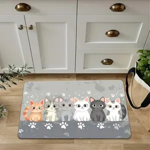 Cute Cat Pattern Kitchen Mat, Animal Printed Rug, Washable, Suitable for Kitchen, Hallway, Laundry Room, Living Room Decor, Non-Slip Floor Protector