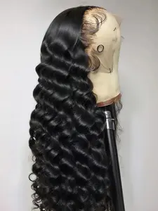 40 Inch Deep Wave Lace Front Wigs Curly Human Hair Wig 13x4 HD Loose Deep Wave Lace Front Wigs Human Hair Pre Plucked Wet And Wavy Lace Front Wig Human Hair For Women With Baby Hair Natural Black Color 180% Density