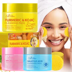 Turmeric & Kojic Cleansing Pads 40-Count (150ml) - Deep Pore Clean, Oil Balance, Acne-Fight - Brightening for Sensitive Skin