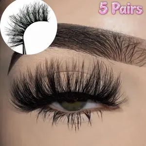5 Pairs Fluffy Lashes 8mm-25mm One Lash Style High Quality Full Volume Faux Mink Reusable False Eyelashes for Makeup & Cosmetic Use