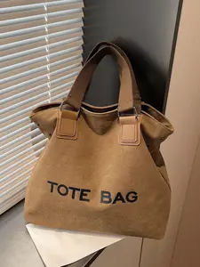 New Women's Vintage Canvas Tote Bag, Letter Print Design, Large Capacity Shoulder Commuter Bag, Commute and School Suitable, Versatile Daily Use