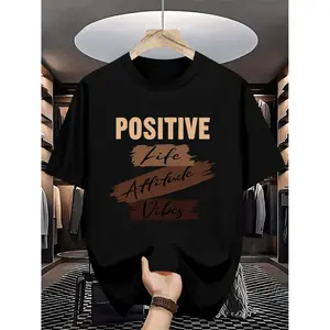 Men's Motivational Graphic T-Shirt Black Summer Casual Tee With Uplifting Message Comfortable Polyester Blend Round Neck Short Sleeve Top
