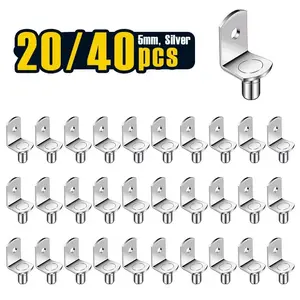 20/ 40 pcs, 5mm Shelf Support Pegs, Cabinet Shelf Pegs with Hole, L-Shaped Bracket Support Pin, Nickel Plated Shelf Pins