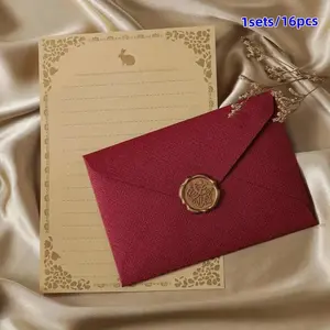16-Piece Stationery Set, Thick Linen Envelopes, Handwritten Love Letters, Includes 3 Envelopes, 10 Sheets, 3 Wax Seals
