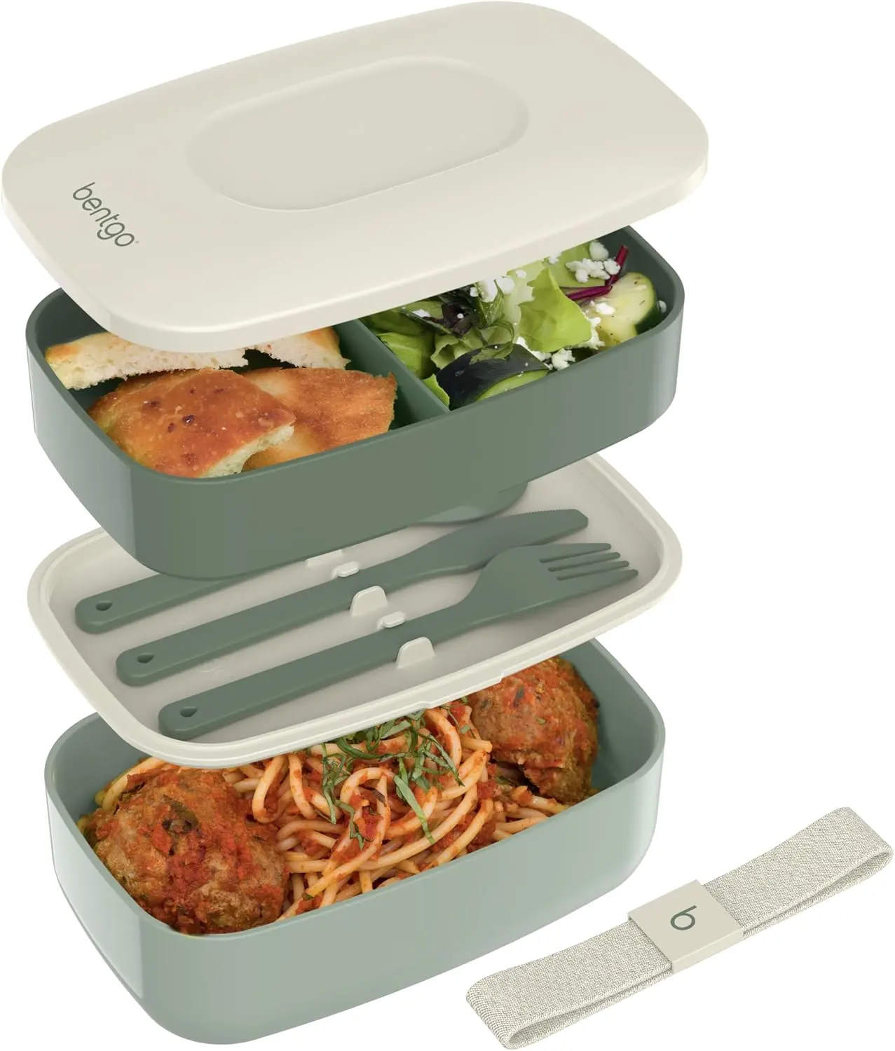 Bentgo Classic Stackable 3-Compartment Adult Bento-Style Lunch Box | Removable Utensil Set and Sealing Strap, BPA-Free, Food Container Ideal for Meal Prep, Work, and On the Go (Khaki Green)