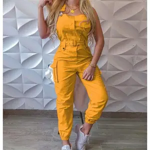 WomenWorkwearJumpsuitBeltSleevelessSuspenderPantsSimpleAnkleBandedPantsWomen'sOne-PieceSuitWomenswearOverallsTrouserBasicBlueCasualCrewneckFittedMinimalistaffordableromper