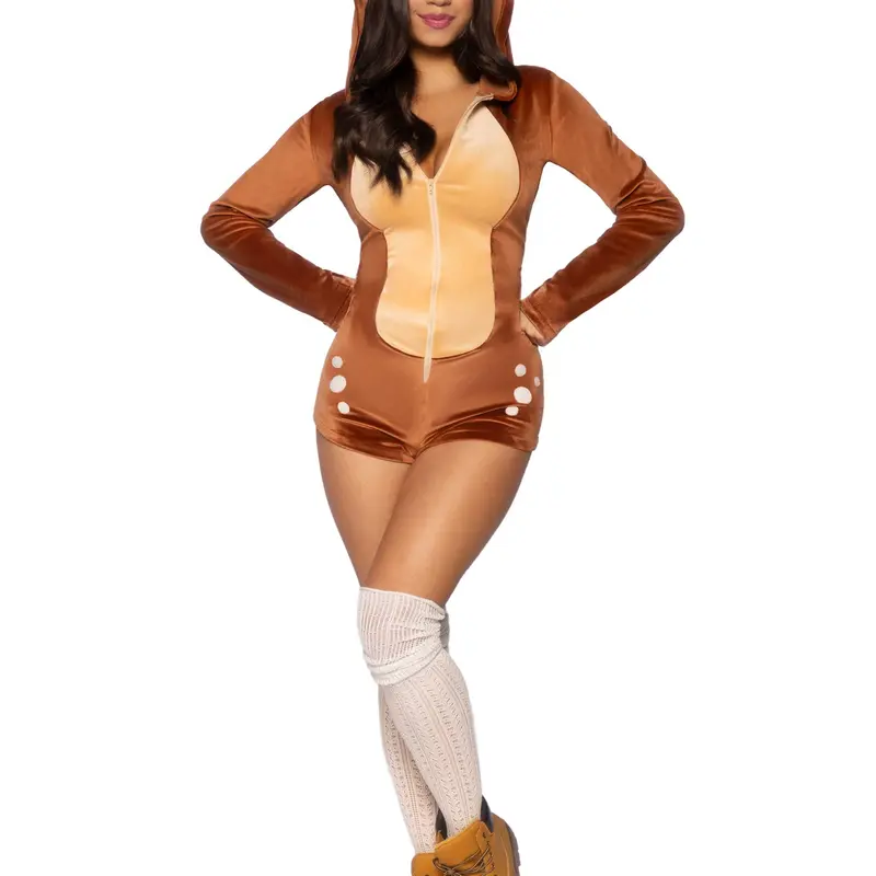 Leg Avenue Women's Cute Plush Deer Onesie Costume - Zip Front Closure, Flattering Fit, Matching Items, Halloween Clothes, Special Clothing for Women