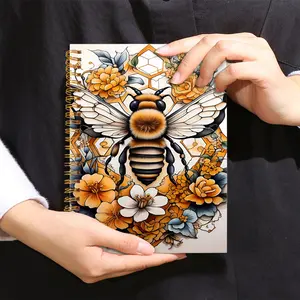 1pc Yellow Flowers with Realistic Bee Patterns Notebook Perfect Gifts for Friends Writing Notebook Diary NoteBook Office Stationery School Supplies Birthday Christmas Gift 5.5x8.3in with 50 Pages
