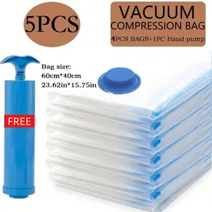 5-Pack Extra Large Vacuum Storage Bags Set (40x60cm with Manual Pump), Space-Saving, Sealed Compression, Dust-Proof, Ideal for Clothes and Bedding, Space Saver Bags