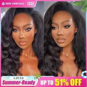 ISEE HAIR Kinky Straight Invisible Hairline 180% & 150% Wear Go Half Wig Yaki Straight Seamless Flip Over Wig Glueless Human Wigs Beginner Friendly Vacation Hair #Summervibe#ISEECrochetNewArrivals