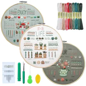 1 Set Embroidery kit for Beginners Adults, Learn 33 Different Stitches DIY Kits, Includes Stamped Flower Pattern, Hoop, Color Threads, Tools