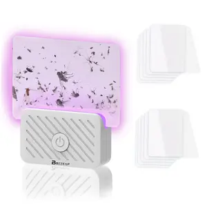 Buzzeap Indoor Fly Trap (1 device + 10 refills) - Wireless, portable, plug-in mosquito trap, plug-in mosquito killer, indoor mosquito catcher for indoor use with nightlight and UV light, plug-in flying insect trap for mosquitoes, flies, and gnats