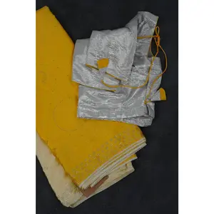 Japan Satin Saree with Diamond Studs in Light and Dark Yellow Shades