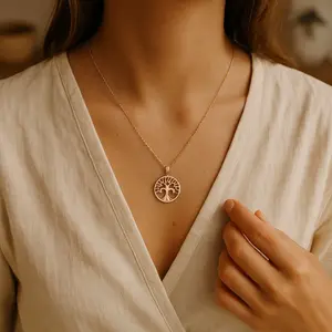 Rose Gold Tree of Life Pendant with Crystal Accents