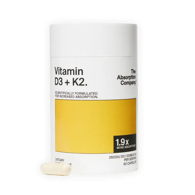 The Absorption Company Vitamin D3+K2 2600 IU Daily Supplement, 1.9x Better Absorption for Energy, Bones, & Immune Health Support