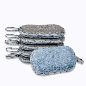Microfiber Scrubber Sponge 6 Pack | Reusable Dish Sponges for Washing Dishes | Machine Washable Kitchen Sponges | Non Scratch | 2 in 1 Scrub & Wipe | Odor Resistant | Lint Free | Heavy Duty |  Pots & Pans