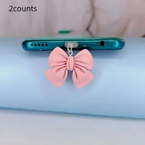 2-Pack Type-C Dust Plugs, Bow Design Dust Covers, Keep Phone Clean and Protected, Suitable for Type-C Interface Phones