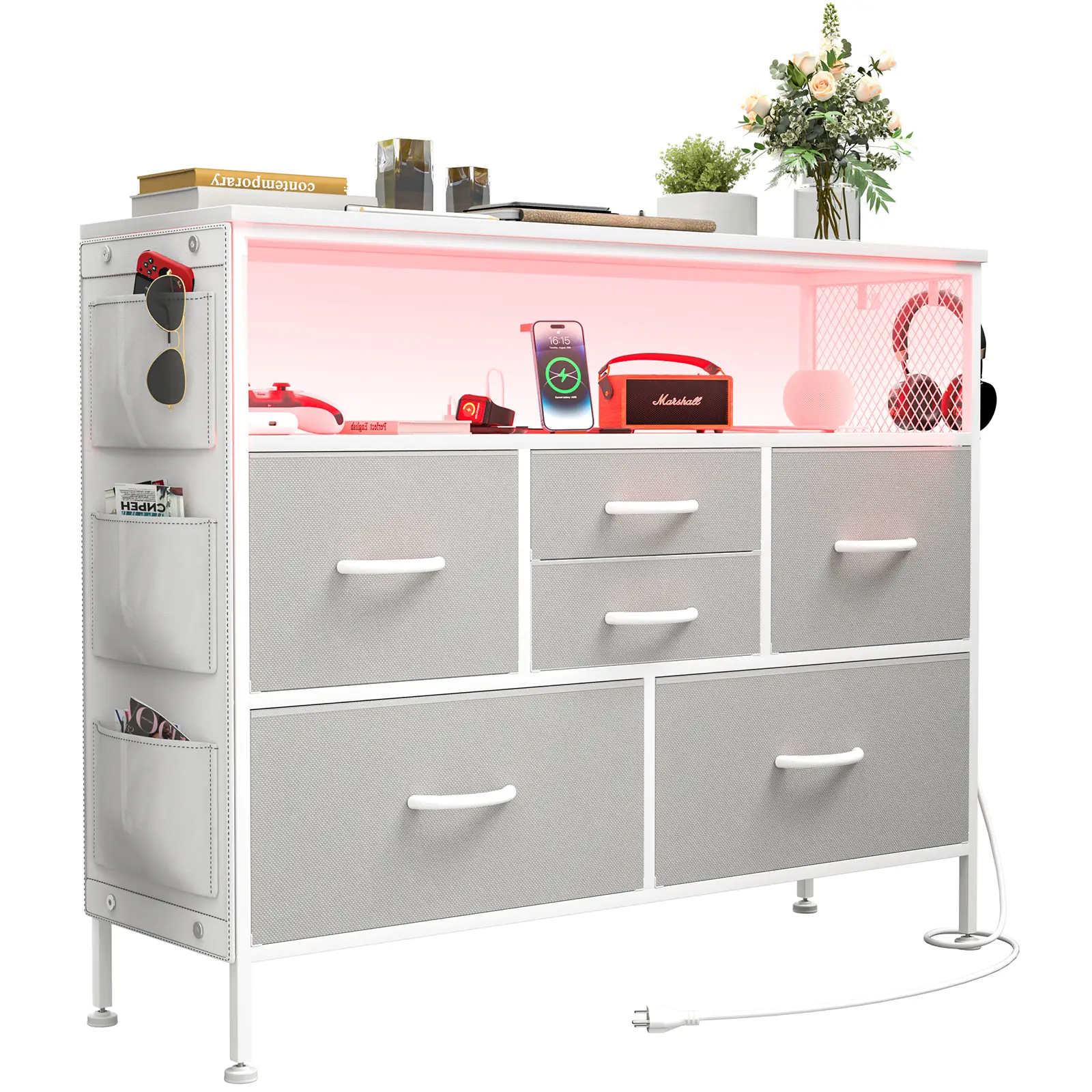 Light Grey Fabric Drawer - White Knobs