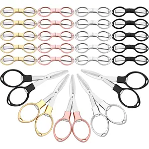 25 Pcs Mini Folding Scissors Travel Stainless Badge Scissors Bulk Foldable Shear Telescopic Anti Rust Sewing for Nurse Week Gifts School Office Home