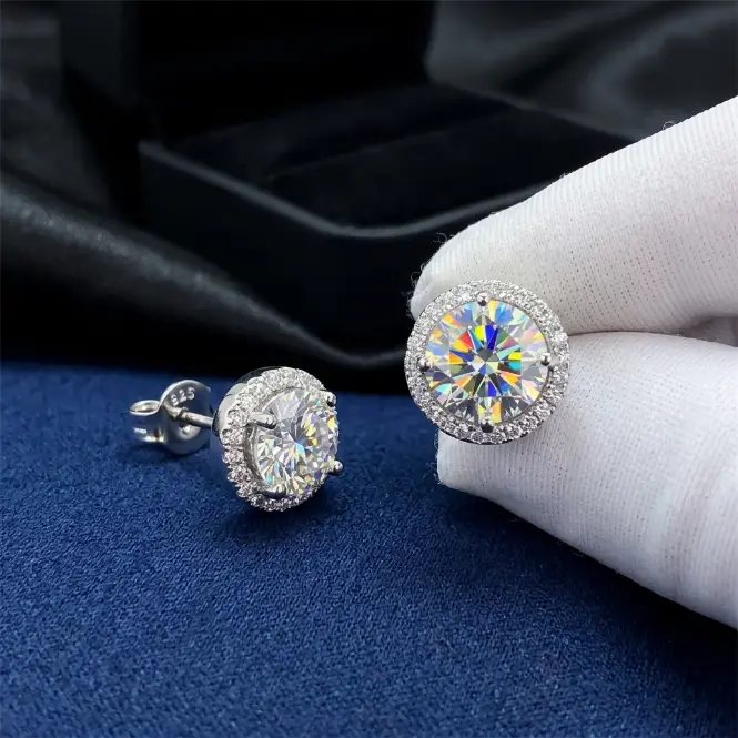 Classic Clear Cubic Zirconia Halo Stud Earrings for Women, Silver Plated Round Cut Sparkle Ear Studs