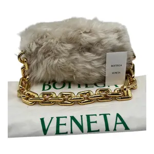Pre-owned Bottega Veneta Shearling Sheep Shoulder Bags NEUTRAL THE CHAIN POUCH SHEARLING