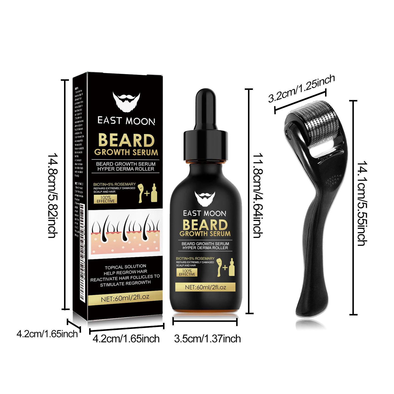 【Father's Day】EAST MOON Beard Growth Serum & Derma Roller Kit, Beard Care Nutritional Oil, Making Beards Thicker and More Shiny, Daily Beard Care Products for Men