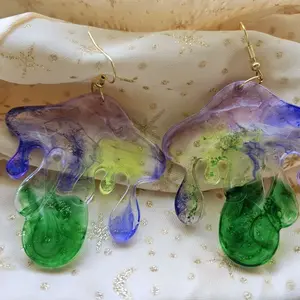 Psychedelic Mushroom Earrings Epoxy Resin Unique Artisan Crafted Jewelry for Boho Style