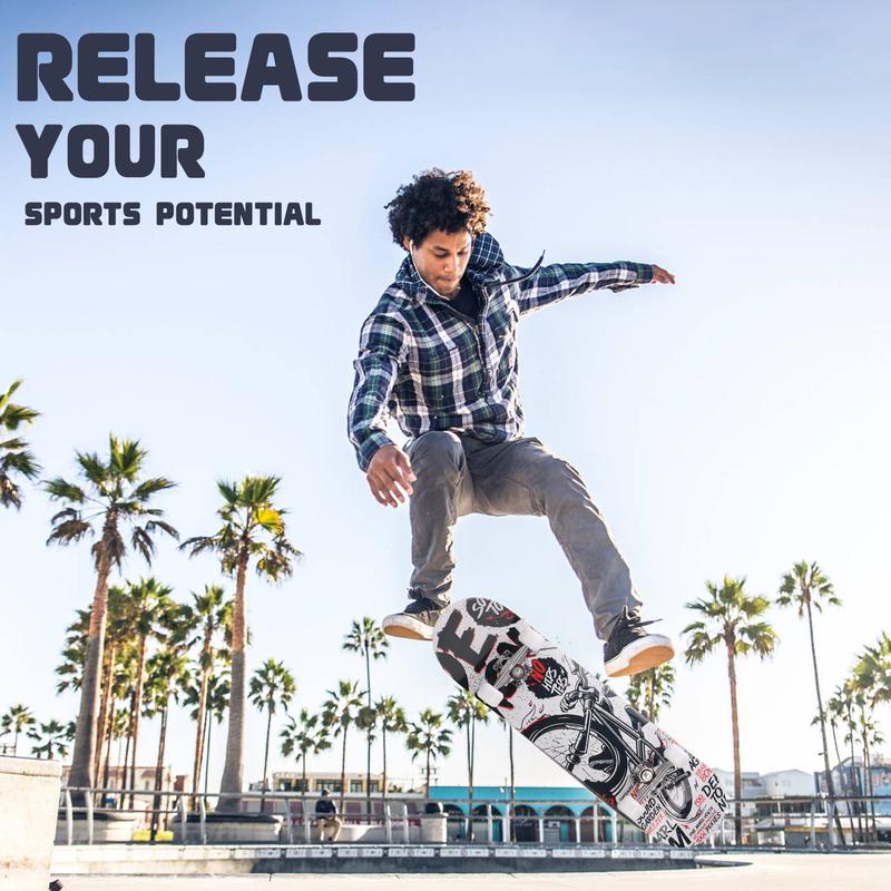 Professional Double Kick Skateboard, 31 inch Maple Deck, ABEC-9 Bearings, 95A PU Wheels, Custom Graphic Design