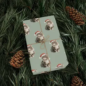 Santa Cat Wrapping Paper, Cute Animal Gift Wrap, Cat Lover Present