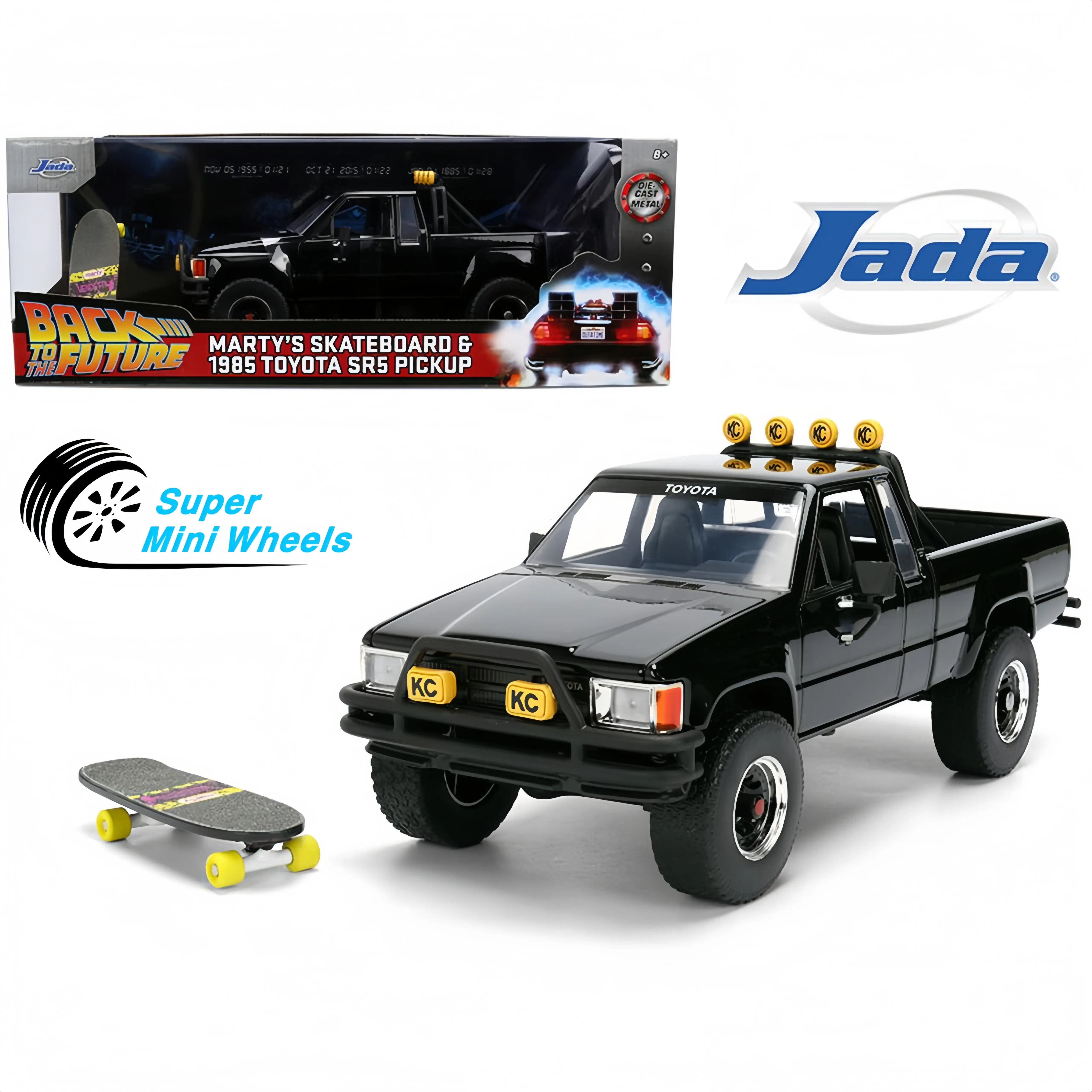 Jada 1:24 1985 Toyota SR5 Pickup and Marty’s Skateboard – Back To The Future #36479