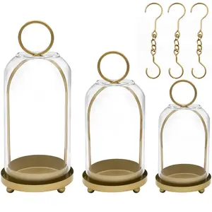 Glass Dome Candle Holders Set with Hooks for Indoor & Outdoor Decor - 3-Piece Set for Versatile Use