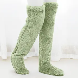 Fall/Winter  home floor sleep socks — thickened, fleece-lined for warmth, plush over-the-knee high-cut socks