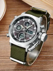 Men's Military Style Luminous Watch, Outdoor Sports Waterproof Quartz Analog Display, Sporty Band, Gift Box Included