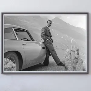 Vintage James Bond Poster Print Sean Connery Black & White 70S Decor Classic Movie Wall Art